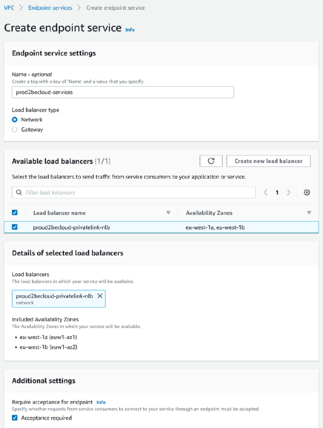 create endpoint service VPC