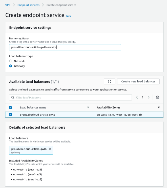 Create endpoint Service 1