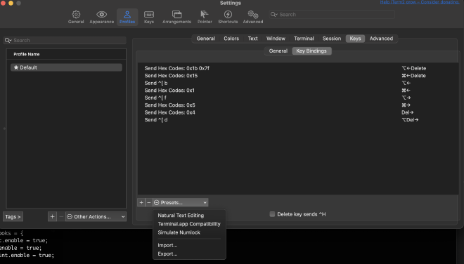 iTerm settings